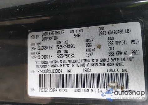 2000 Dodge Ram 1500 St from USA, damaged, VIN 1B7HC13ZXYJ136894